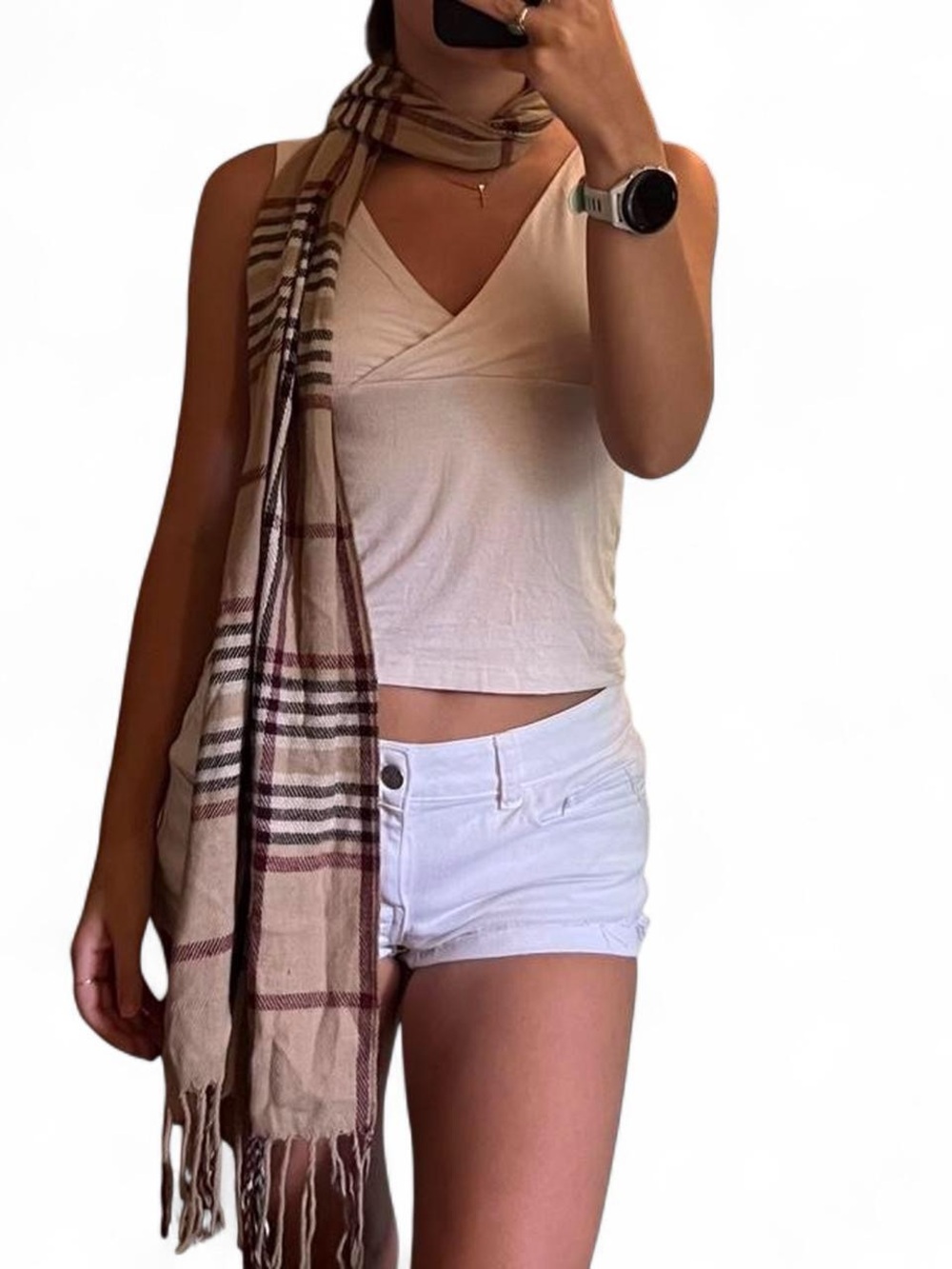 belk Beige Plaid Fringe Scarf